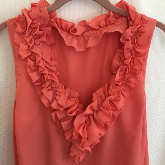 New York & Company Tops - New York and Co. Coral Top Ruffle Neckline Size XL